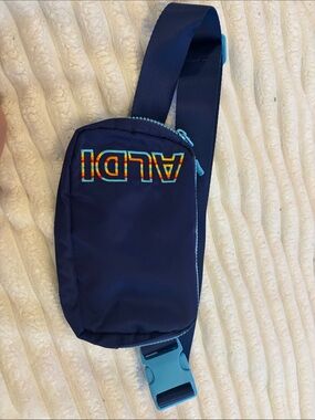 Aldi Navy Blue Sling Bag with Color-Block Logo NWOT